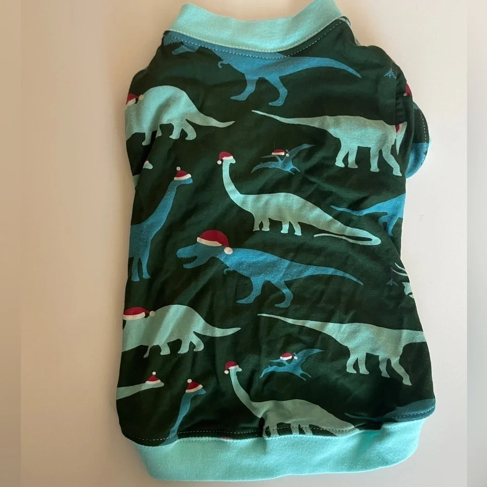 Kickee Pants Dog Shirt Size Small Green Dino Santa Dinosaur Outfit Pajamas